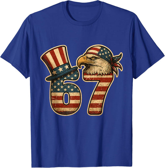 67 Six Seven American Flag Eagle 4th of July Patriotic Boys T-Shirt - T-Shirt | Royal