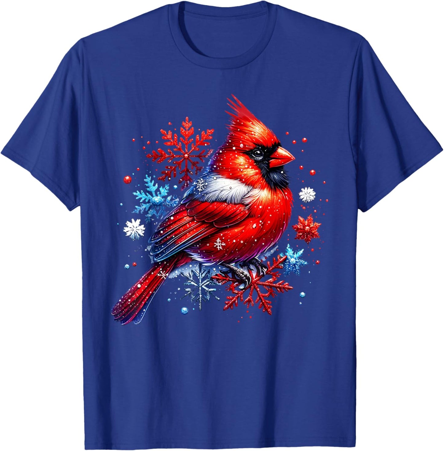Red Cardinal Floral Snowflakes Winter Christmas Bird Lover T-Shirt - T-Shirt | Royal
