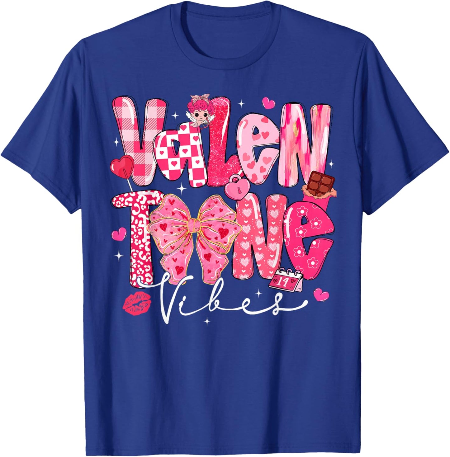 Valentine Vibes Cute Coquette Bow Red Heart Girl Women Kid T-Shirt - T-Shirt | Royal