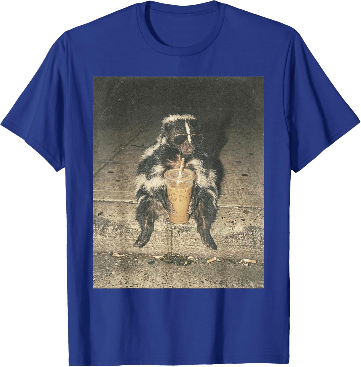 Funny Skunk Drinking Iced Coffee Meme Trash Animal Graphic T-Shirt - T-Shirt | Royal