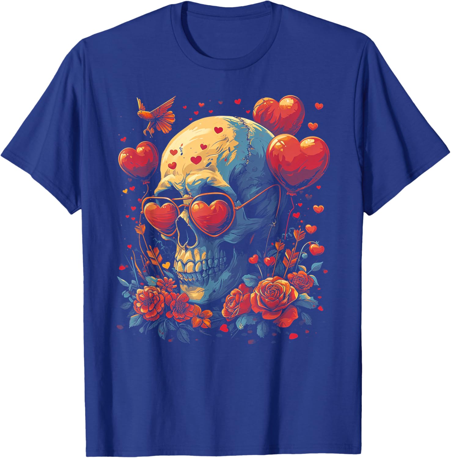 Skull Skeleton - Valentine's Day Funny Heart Love T-Shirt - T-Shirt | Royal