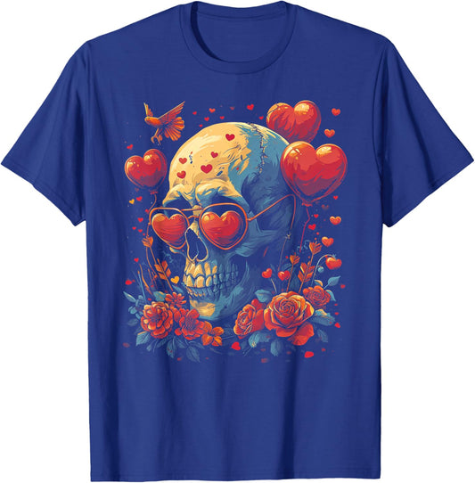 Skull Skeleton - Valentine's Day Funny Heart Love T-Shirt - T-Shirt | Royal