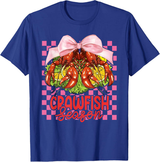 Mardi Gras Crawfish Season Coquette Bow Girl Women Kid T-Shirt - T-Shirt | Royal