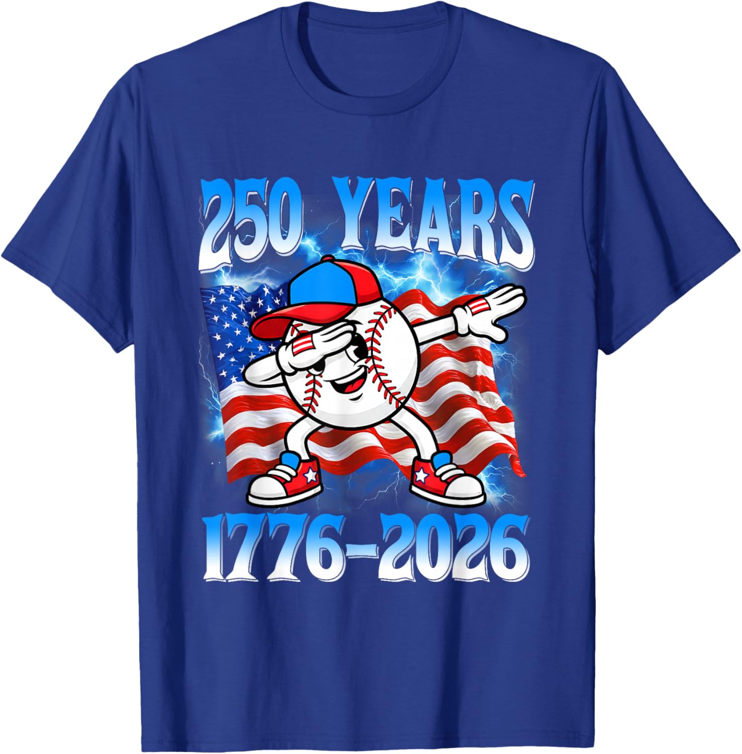 250 Years 1776 2026 250th Baseball American Flag 4th of July T-Shirt - T-Shirt | Royal