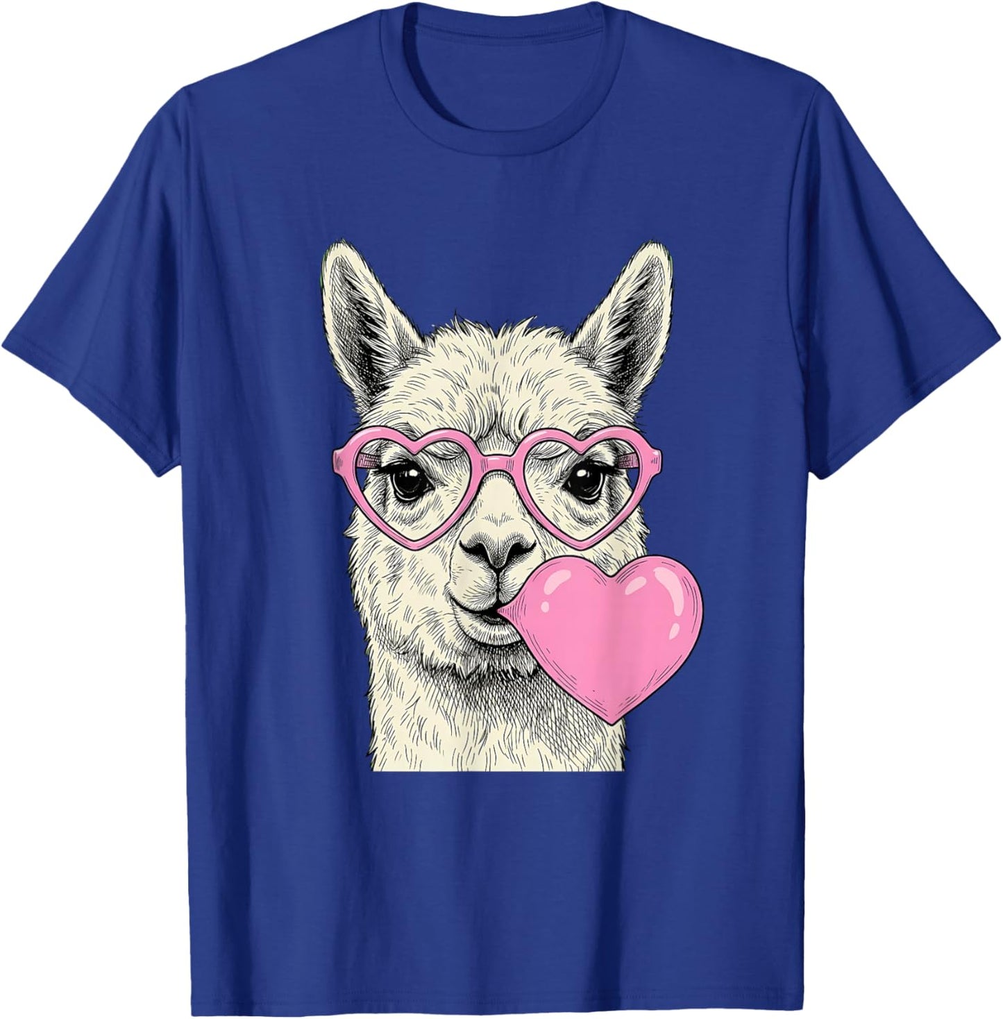 Cute Alpaca Blowing Pink Valentine Heart Bubble Gum T-Shirt - T-Shirt | Royal