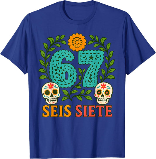 SEIS Siete Mexican Los Muertos Calaveras Sugar Skull 67 Boys T-Shirt - T-Shirt | Royal