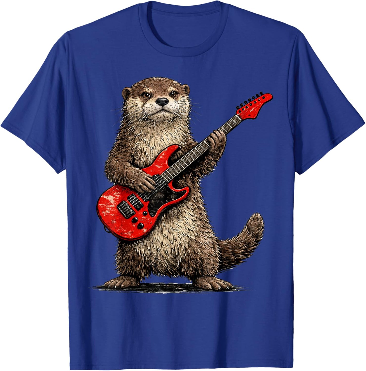 Funny Otter Playing Guitar Rock and Roll Gifts Men Women Kid T-Shirt - T-Shirt | Royal