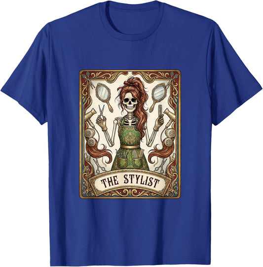 Hair Stylist Tarot Card Skeleton Cosmetology for Hairdresser T-Shirt - T-Shirt | Royal