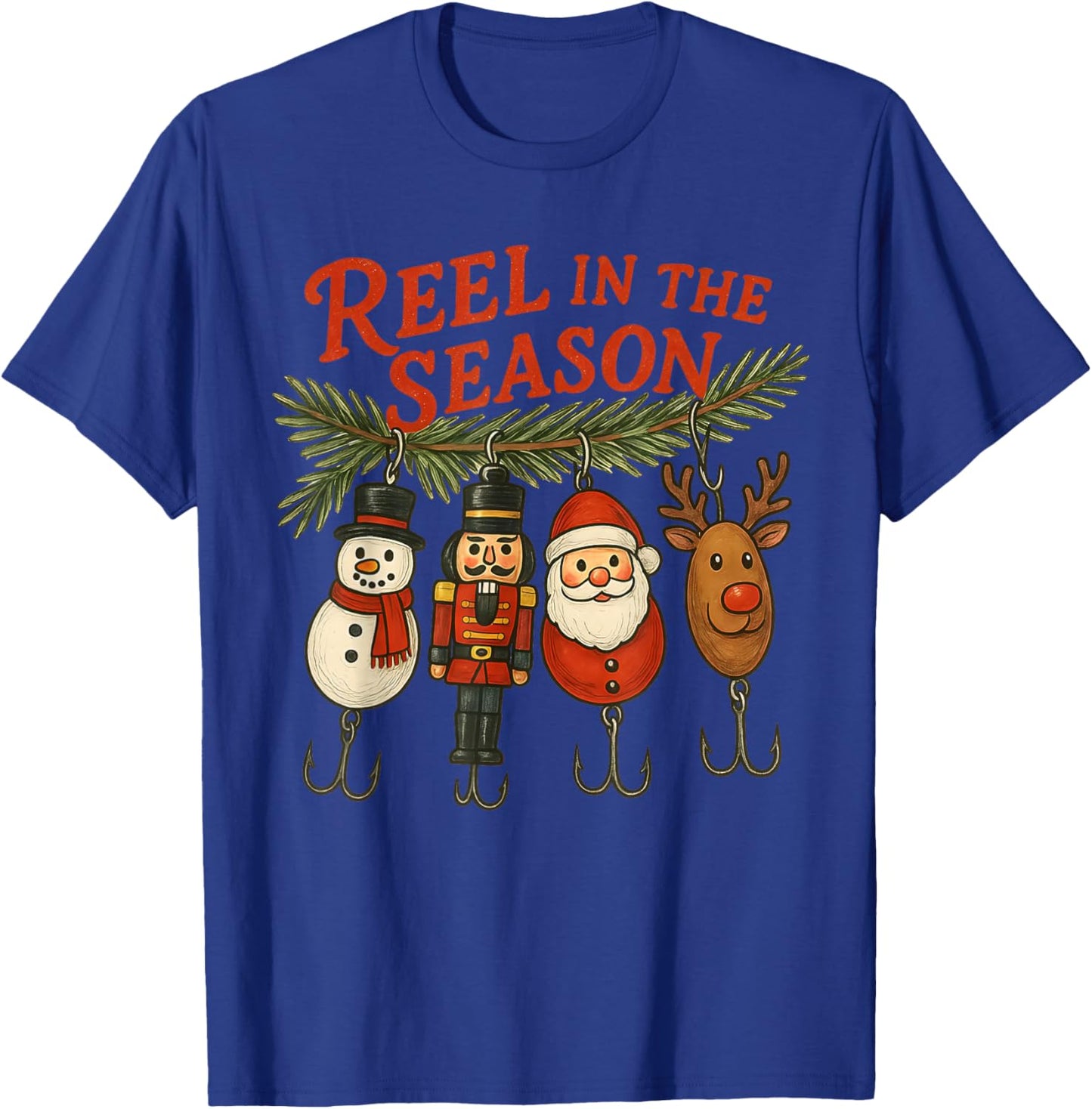 Reel in The Season Christmas Fishing Funny Fisherman Xmas T-Shirt - T-Shirt | Royal