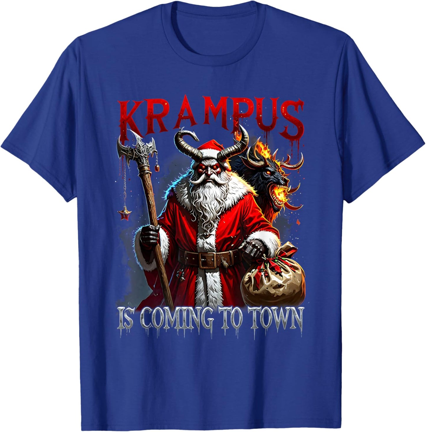 Xmas Horror Krampus Coming Town Merry Christmas Gothic T-Shirt - T-Shirt | Royal