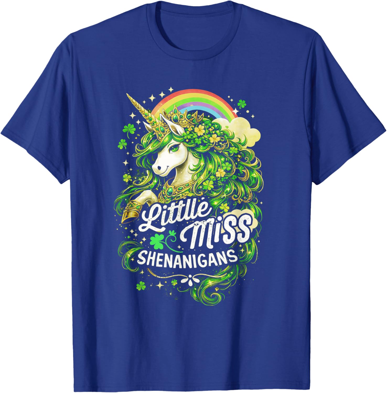 St Patricks Day Kids Girls Unicorn Little Miss Shenanigans T-Shirt - T-Shirt | Royal