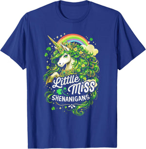 St Patricks Day Kids Girls Unicorn Little Miss Shenanigans T-Shirt - T-Shirt | Royal
