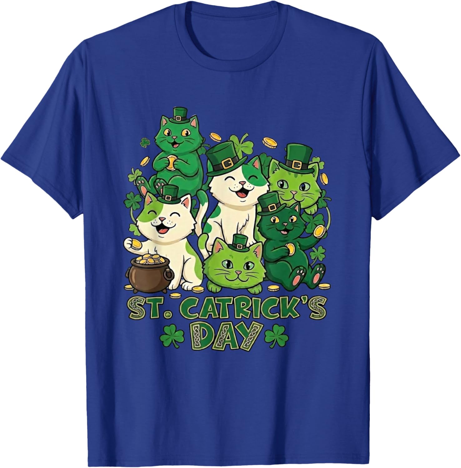 St Catricks Day Funny Cat Lover Leprechaun Kitten Graphic T-Shirt - T-Shirt | Royal