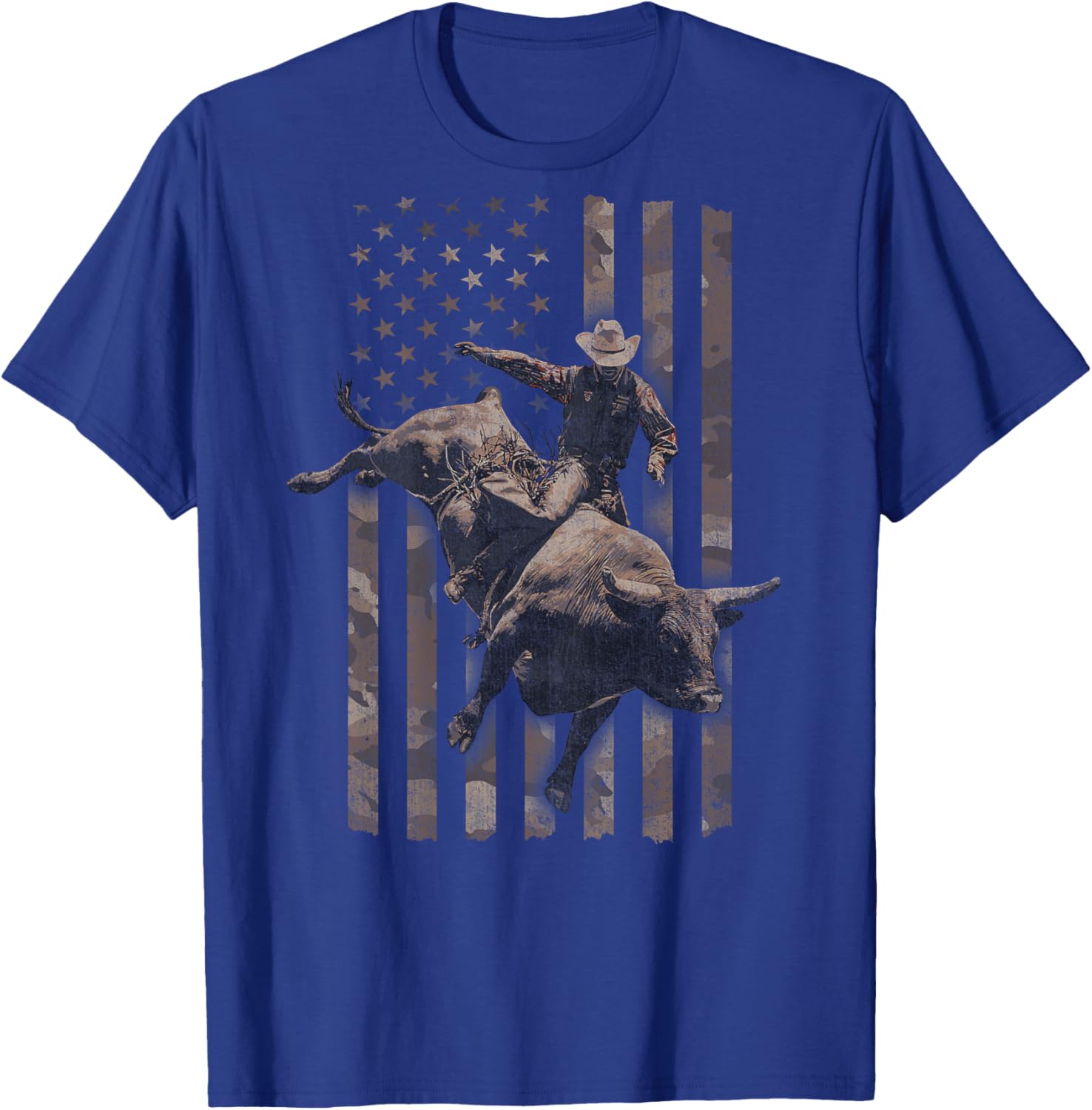 Rodeo American Flag (Design on Back) T-Shirt - T-Shirt | Royal