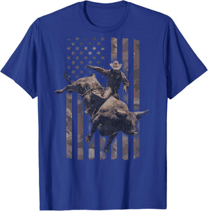 Rodeo American Flag (Design on Back) T-Shirt - T-Shirt | Royal
