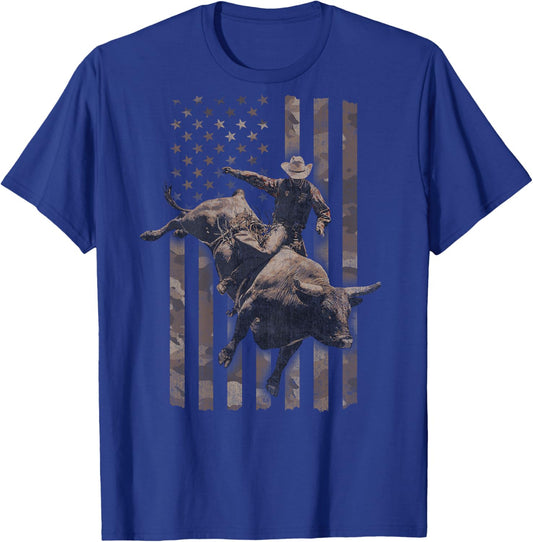 Rodeo American Flag (Design on Back) T-Shirt - T-Shirt | Royal