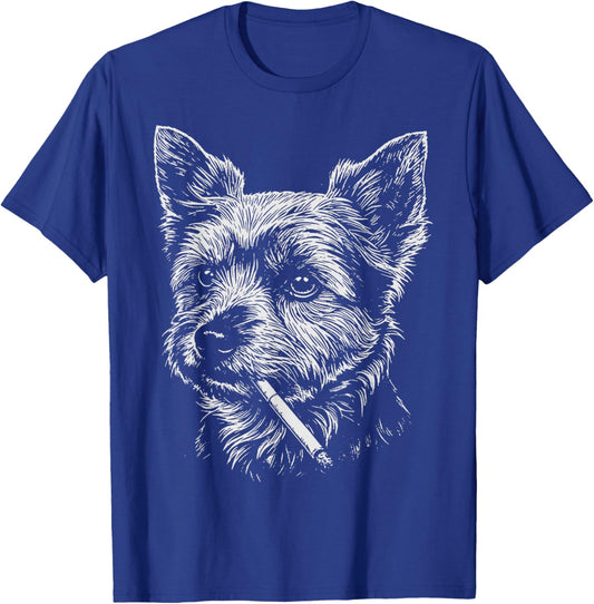 Yorkie Meme Funny Dog Smoking Cigarette T-Shirt - T-Shirt | Royal