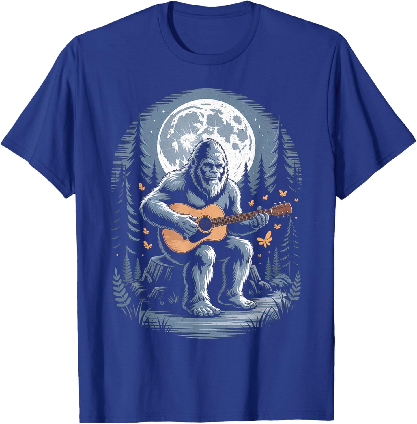 Bigfoot Playing Guitar Full Moon Funny Sasquatch T-Shirt - T-Shirt | Royal