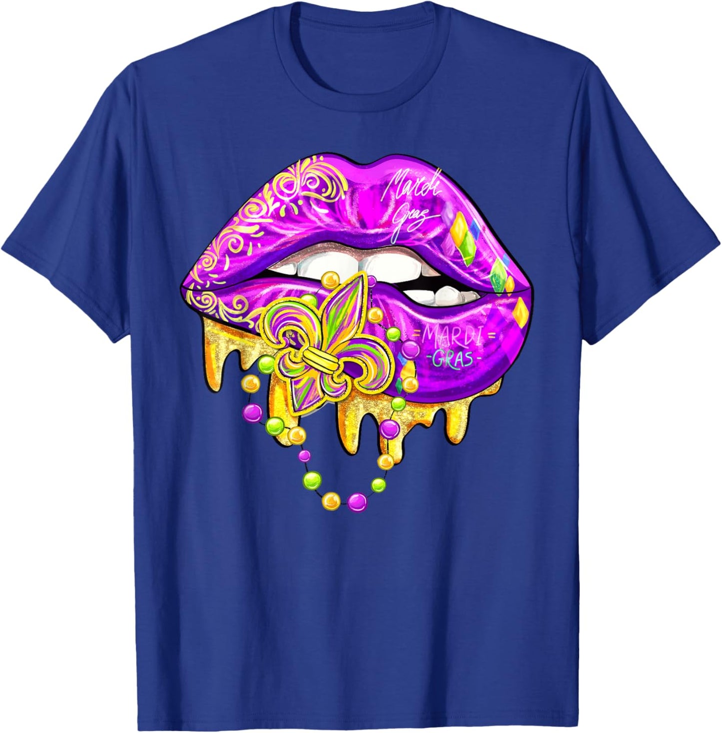 Mardi Gras Lips Carnival Fleur De Lis Costume Women Girl Kid T-Shirt - T-Shirt | Royal