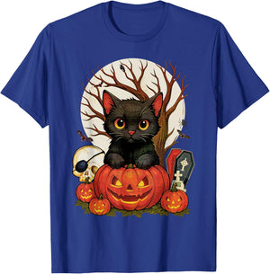 Vintage Halloween Moon Retro Scary Black Cat Men Graphic T-Shirt - T-Shirt | Royal