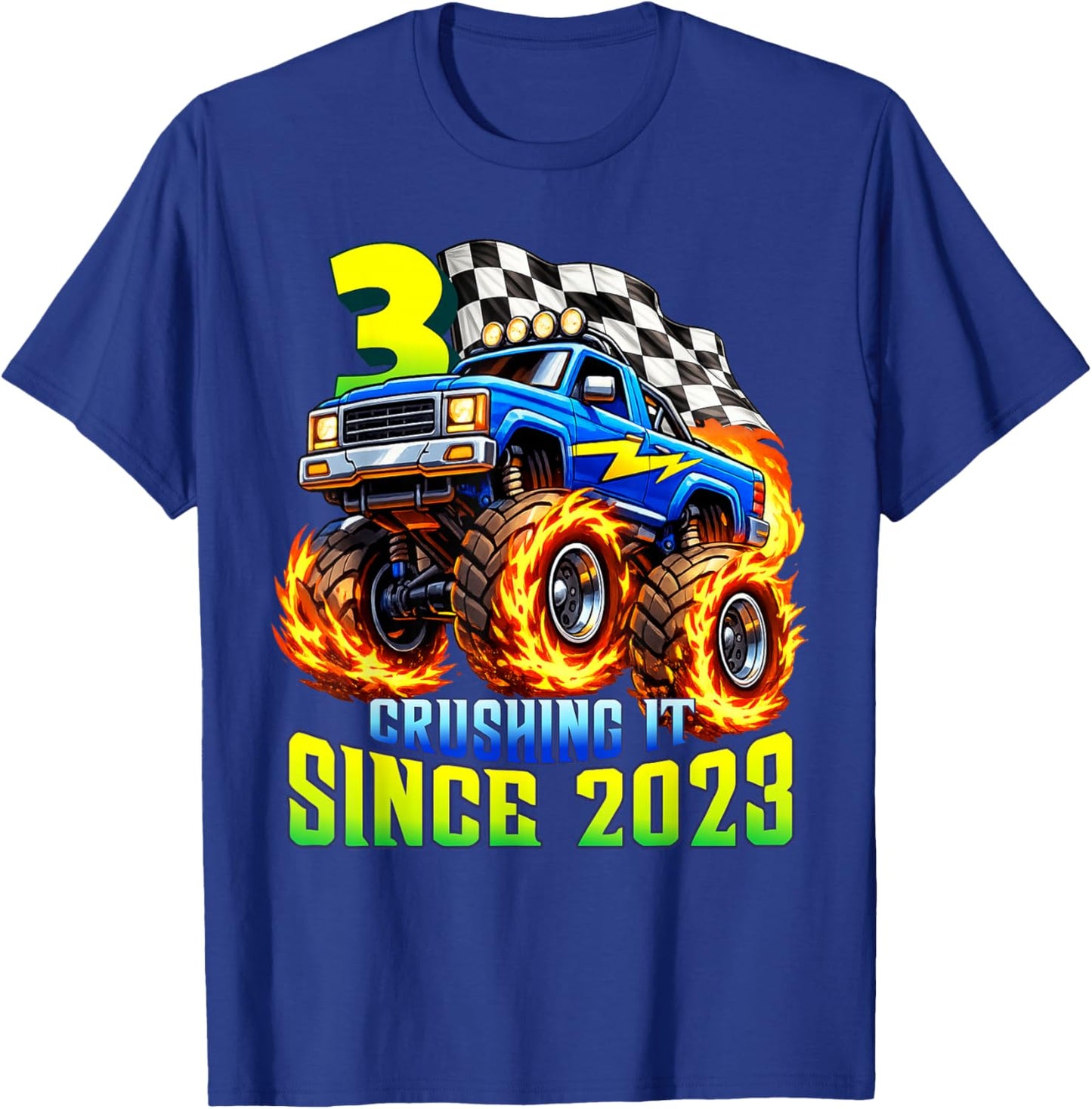 Monster Truck 3rd Birthday Crushing It Since 2023 Party Boys T-Shirt - T-Shirt | Royal