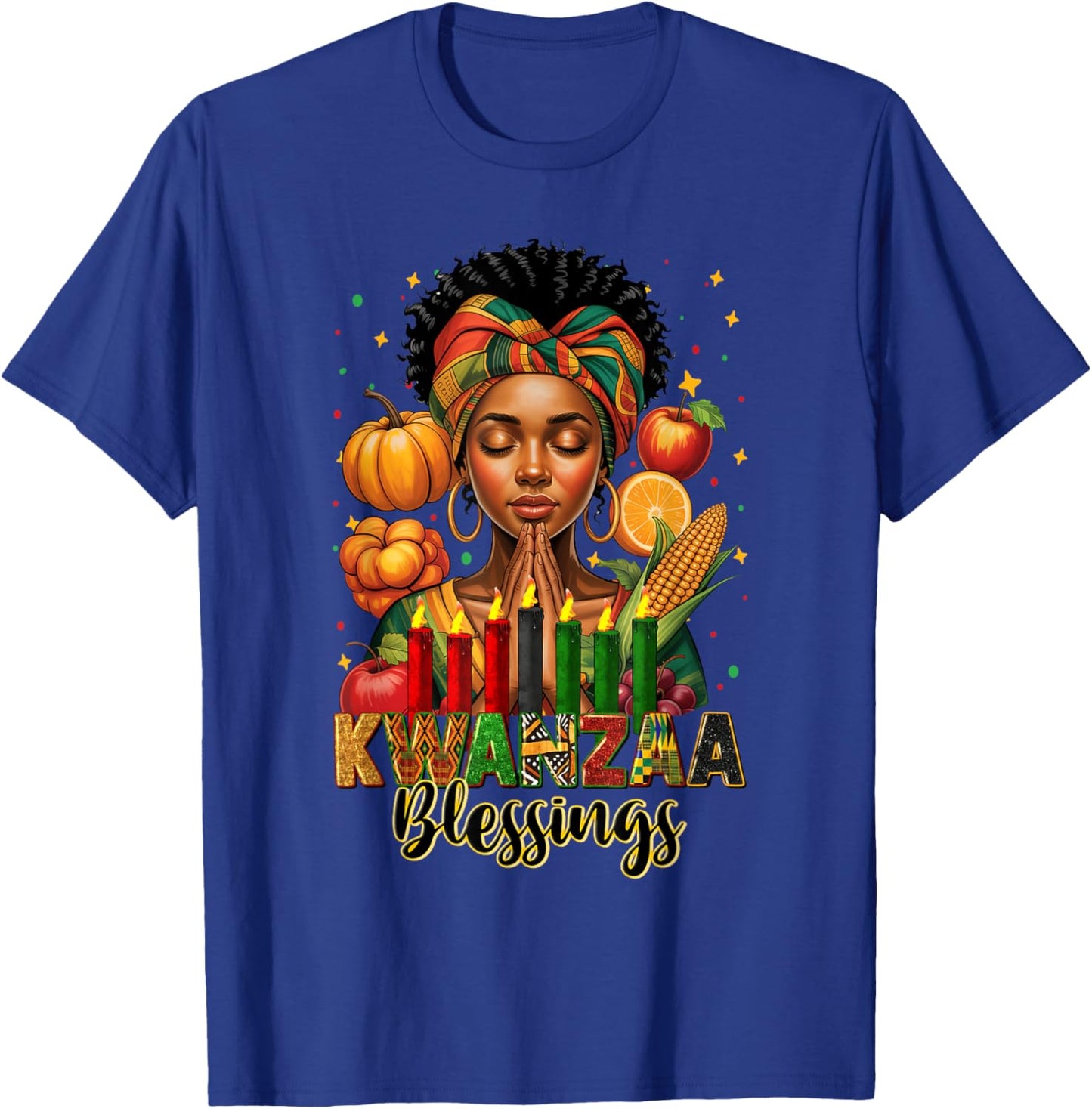 Kwanzaa Blessings Pray Black Woman Afro American Christian T-Shirt - T-Shirt | Royal