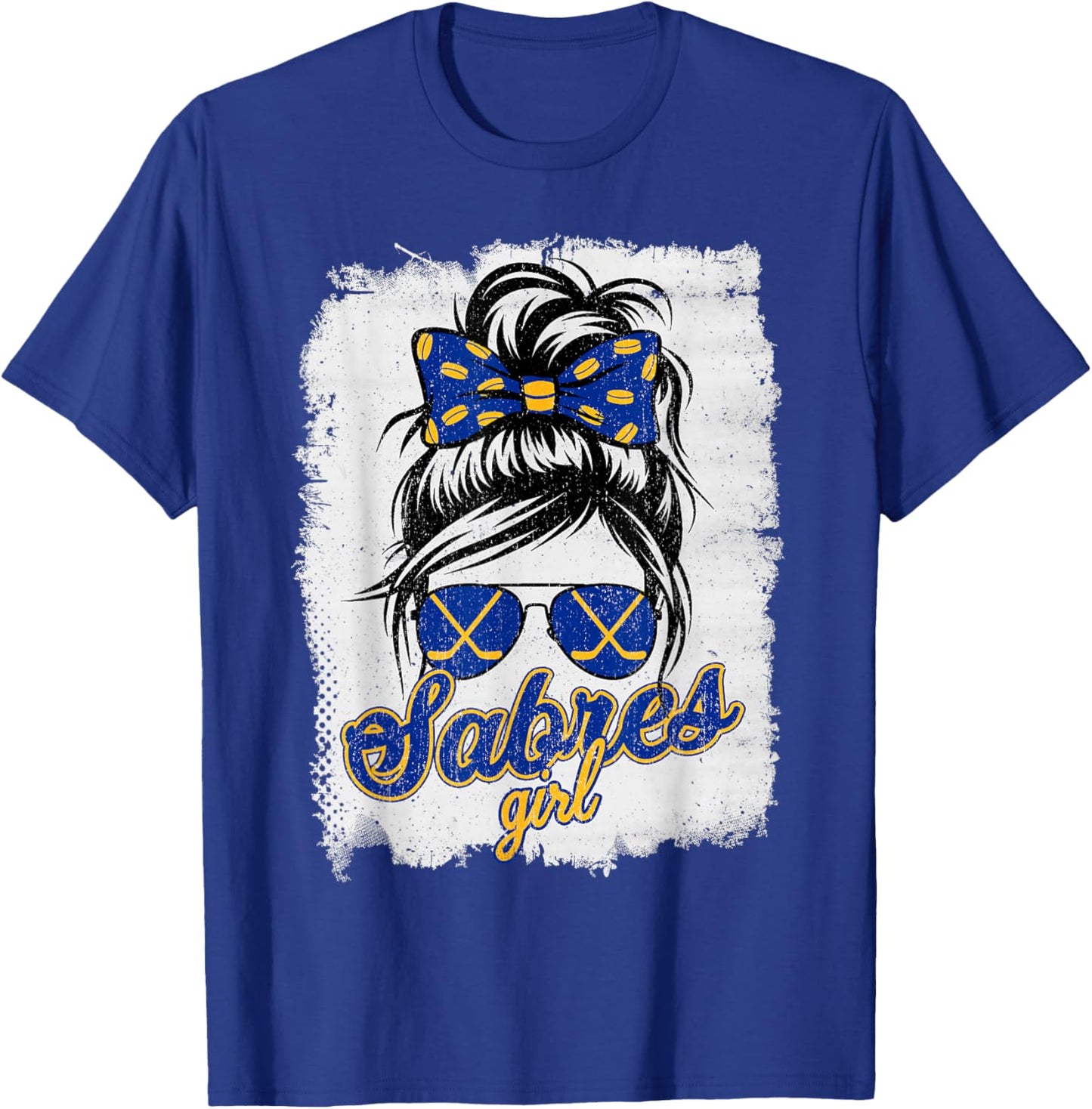 Vintage Sabres Girl Messy Bun Retro Sports Fan Team Spirit T-Shirt - T-Shirt | Royal