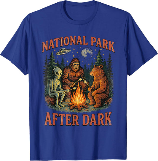 Bigfoot National Park After Dark Funny Sarcastic Humor Joke T-Shirt - T-Shirt | Royal