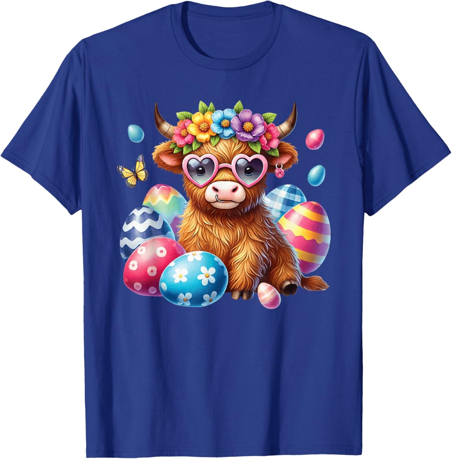 Happy Easter Highland Cow Heifer Easter Day Farmer Cowgirl T-Shirt - T-Shirt | Royal