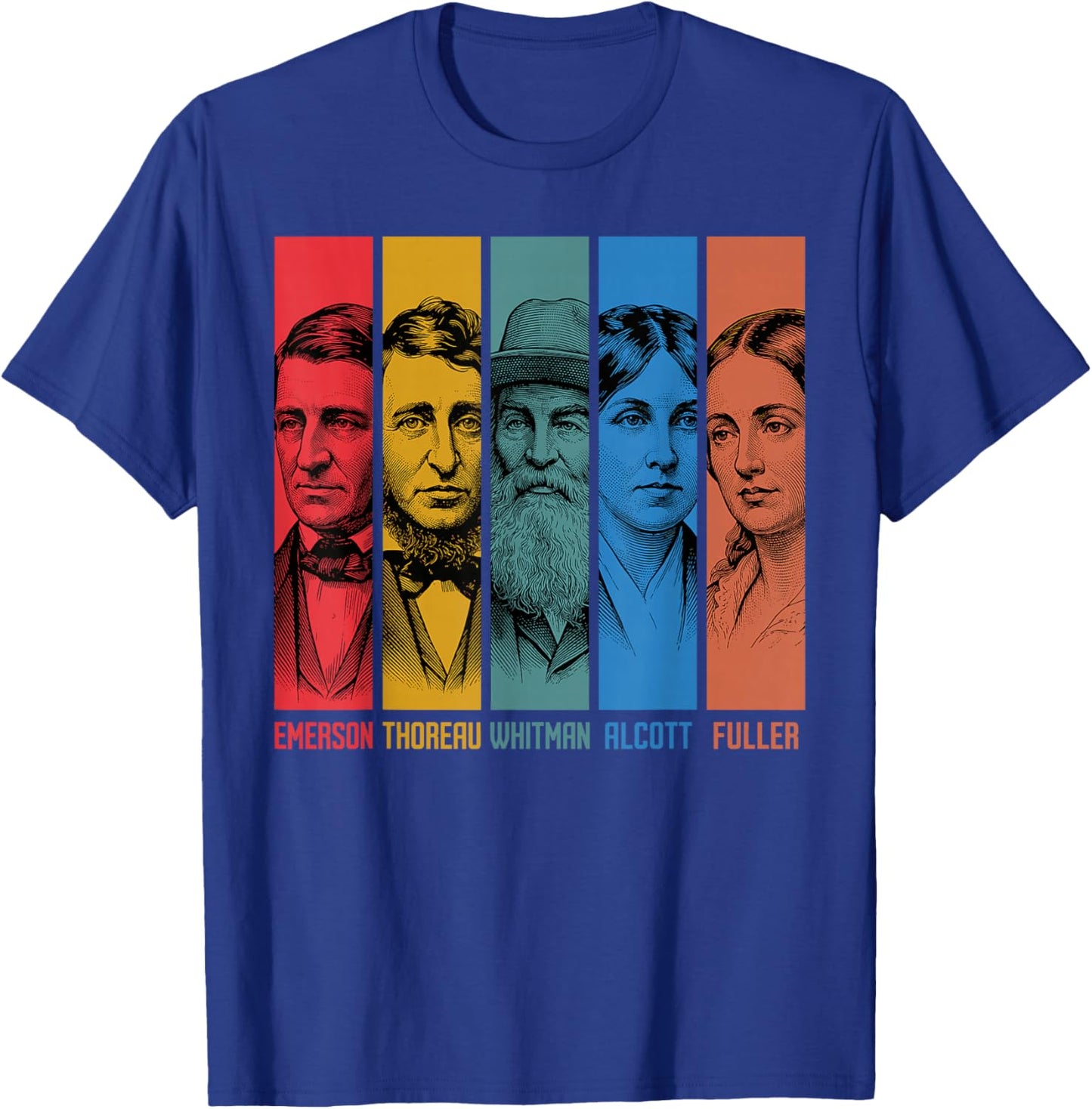 American Transcendentalists Emerson Thoreau Whitman Authors T-Shirt - T-Shirt | Royal