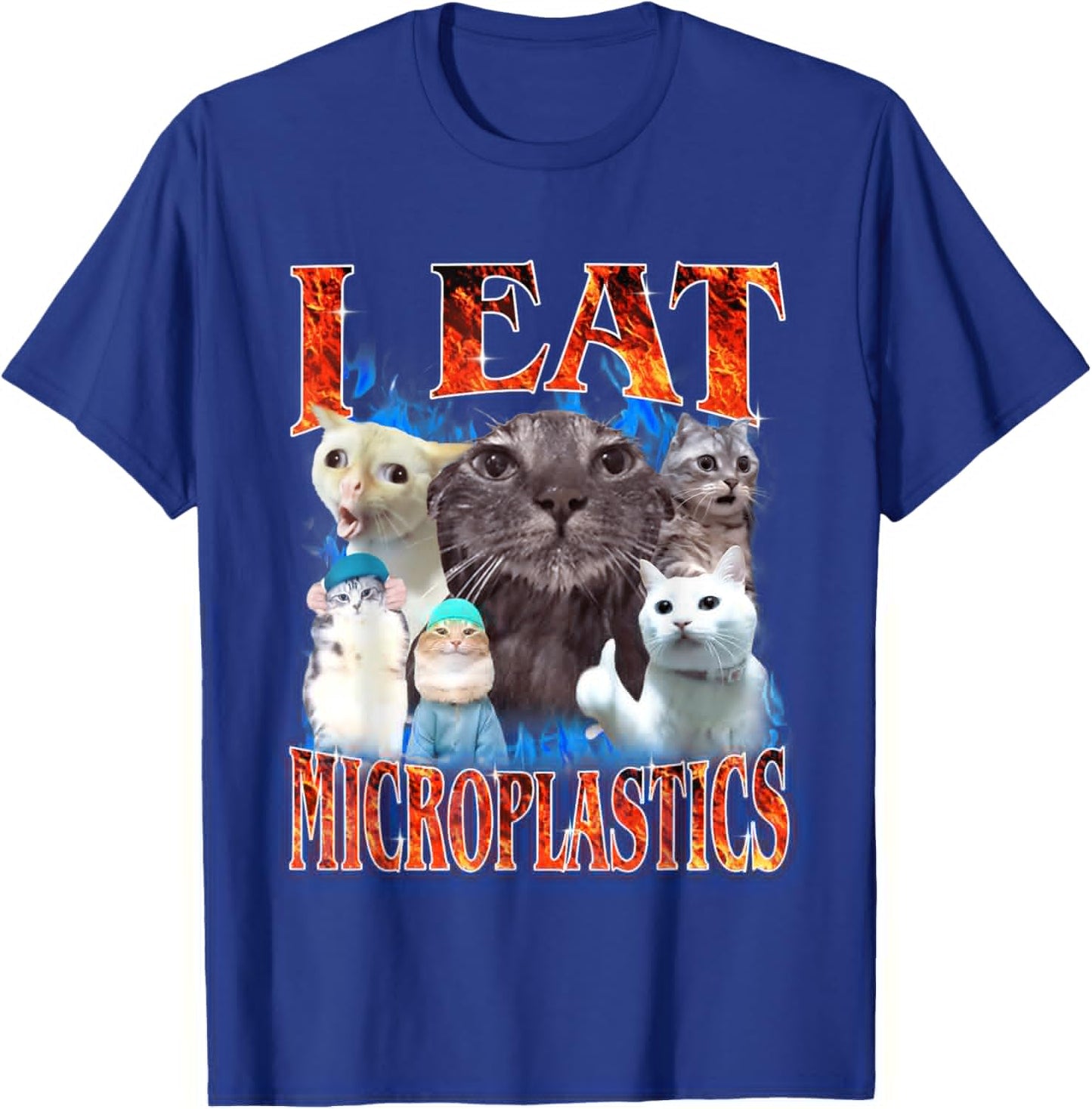 I Eat Microplastics Funny Cat Meme Y2K Bootleg Graphic T-Shirt - T-Shirt | Royal