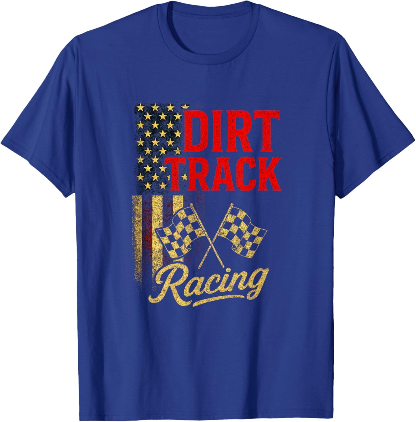 Dirt Track Racing - American Flag Motorsport T-Shirt - T-Shirt | Royal