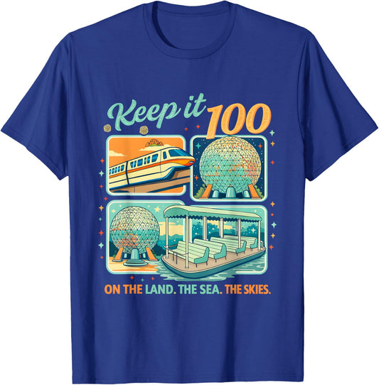 Keep It 100 Retro Transport Art Land Sea Sky Style T-Shirt - T-Shirt | Royal