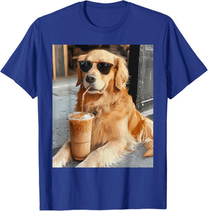 Golden Retriever Drinking Iced Coffee T-Shirt - T-Shirt | Royal