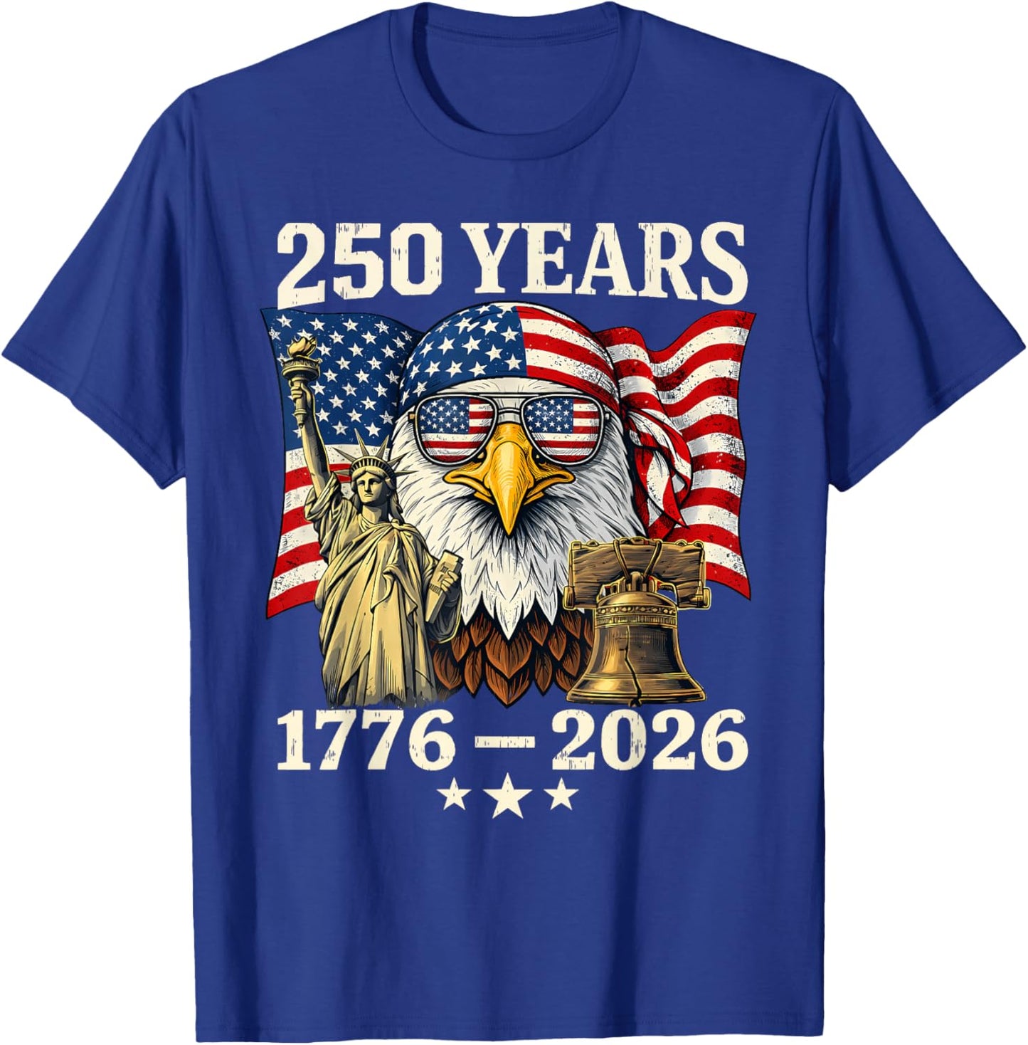 Flag Vintage 250 Years American 1776 2026 250th USA Birthday T-Shirt - T-Shirt | Royal