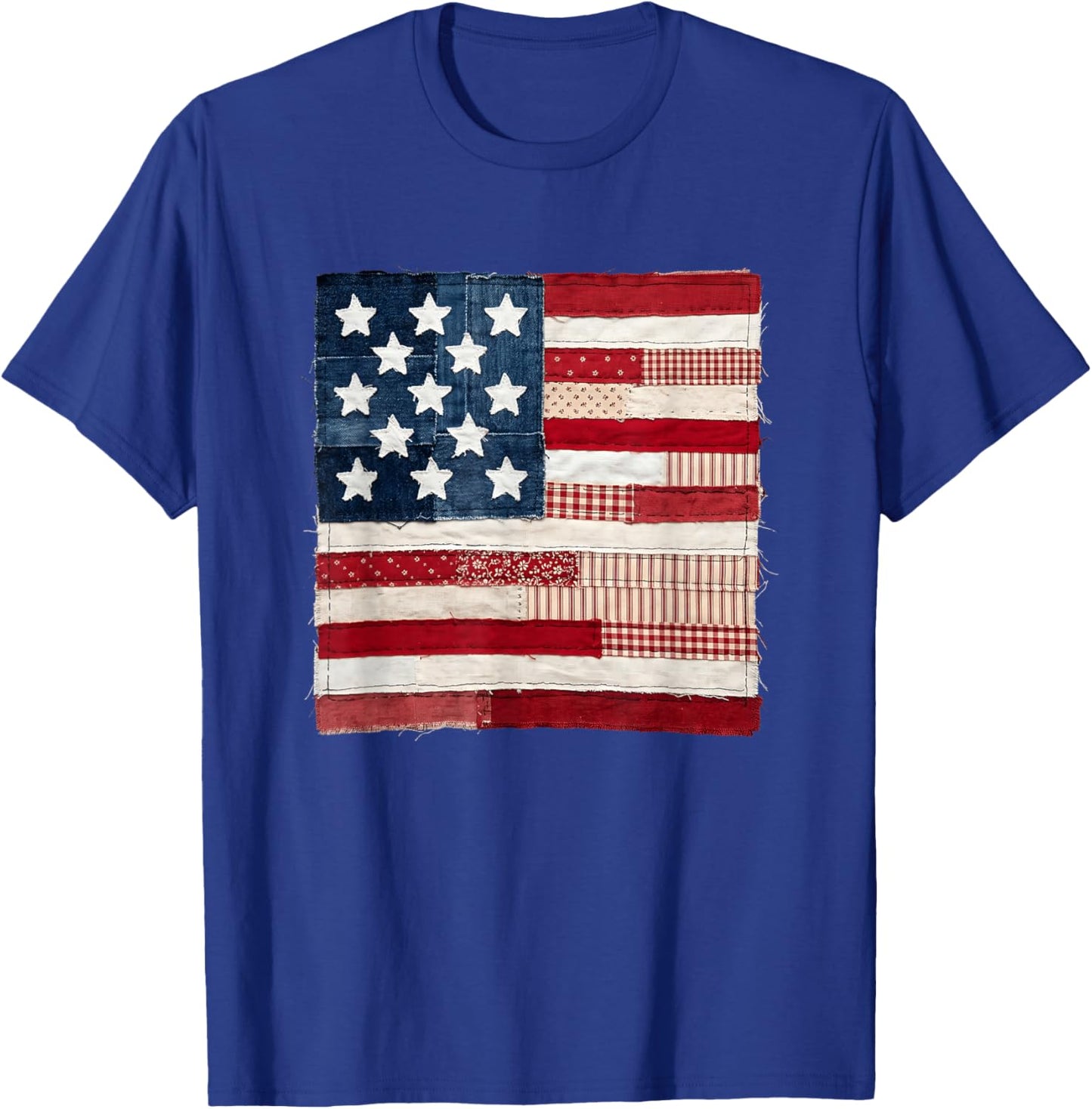 Rustic Quilted American Flag Patriotic USA Stars Stripes T-Shirt - T-Shirt | Royal