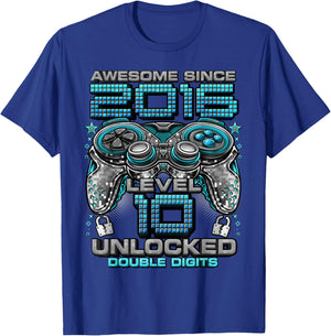 Level 10 Unlocked Awesome Since 2016 10th Birthday Gaming T-Shirt - T-Shirt | Royal