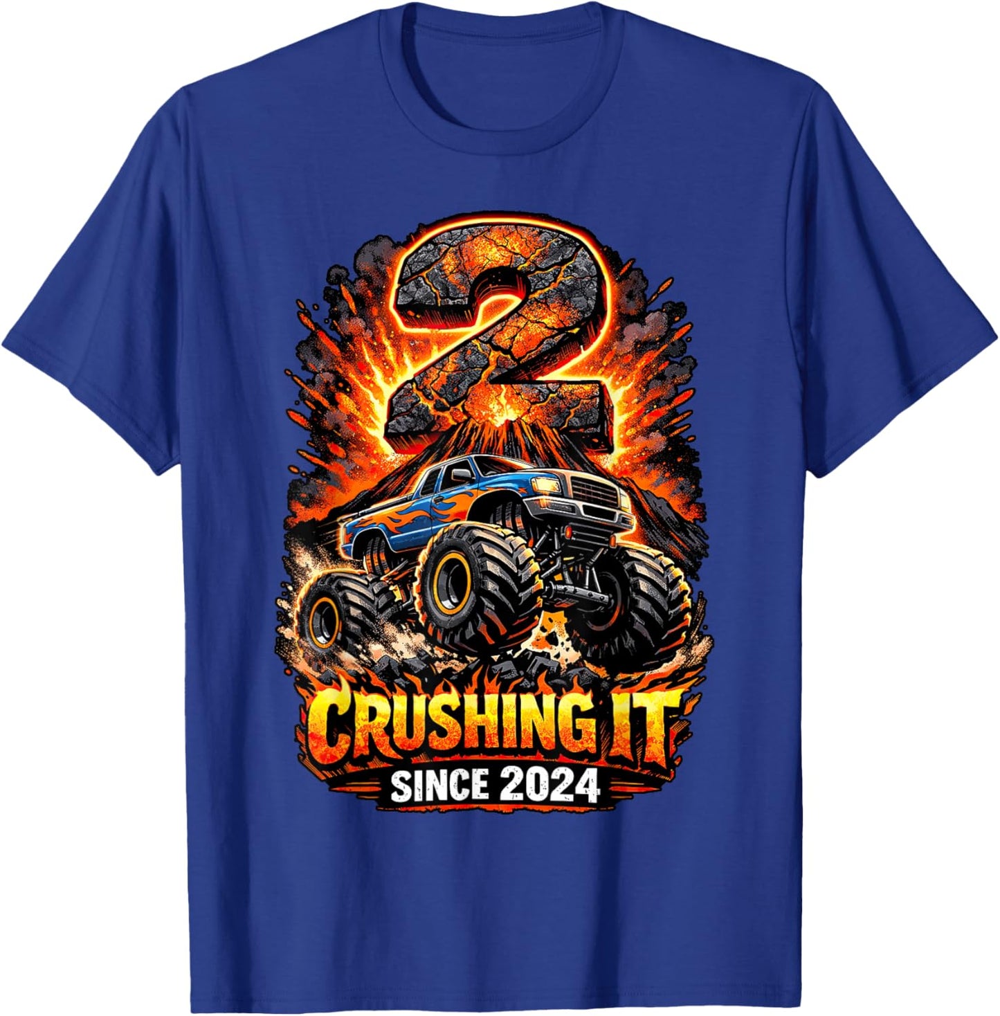 Birthday Monster Truck 2 Year Old Boys 2nd Party Born 2024 T-Shirt - T-Shirt | Royal