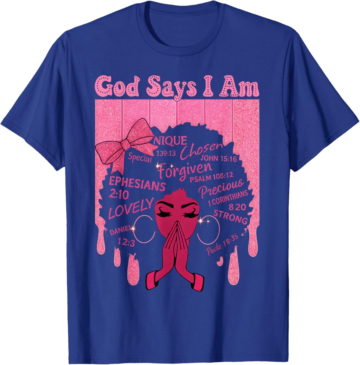 God Says I Am Melanin Black History Month Bow Girl Christian T-Shirt - T-Shirt | Royal