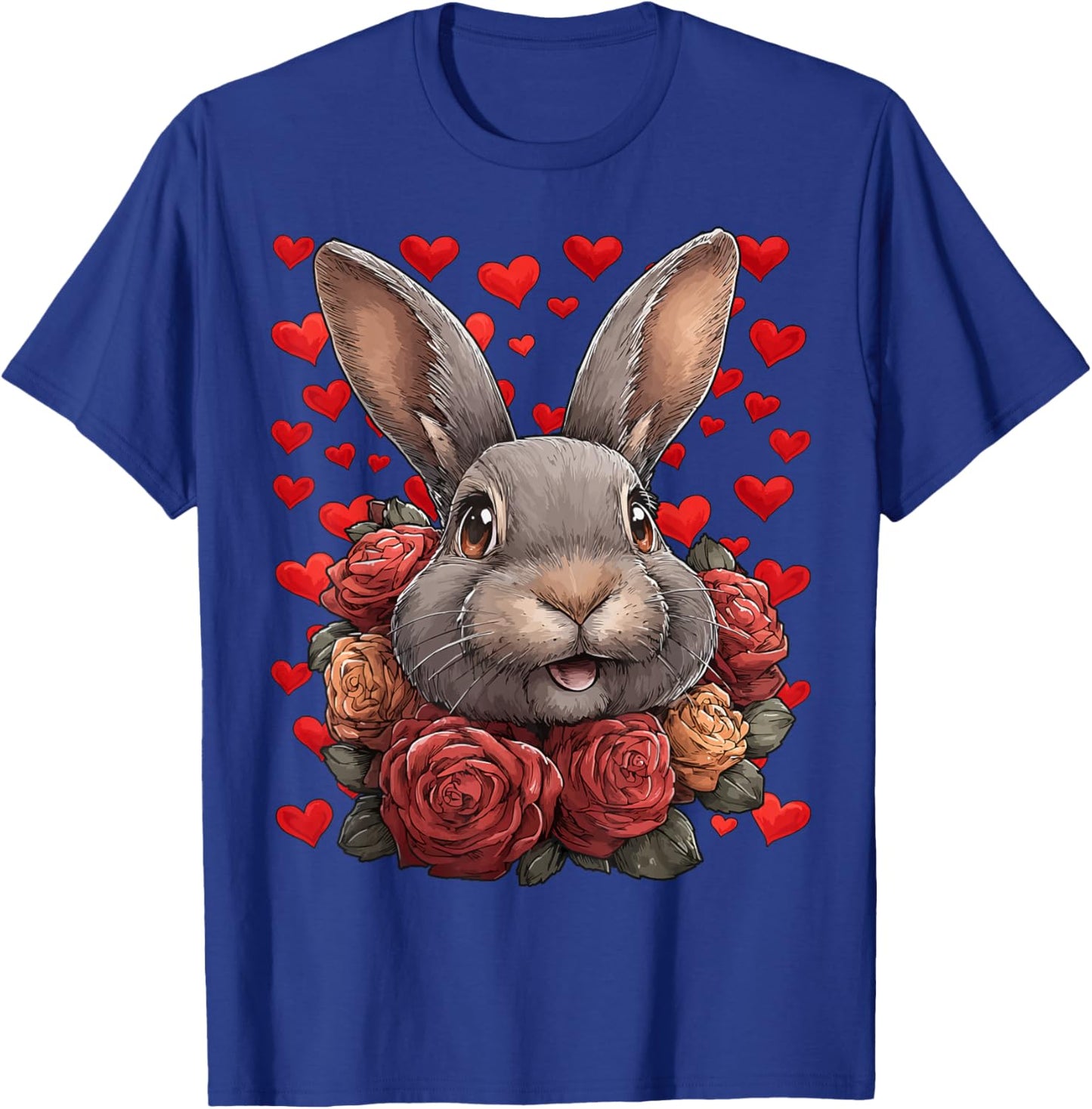Cute Rabbit with Red Roses Hearts Valentine’s Day Animal T-Shirt - T-Shirt | Royal