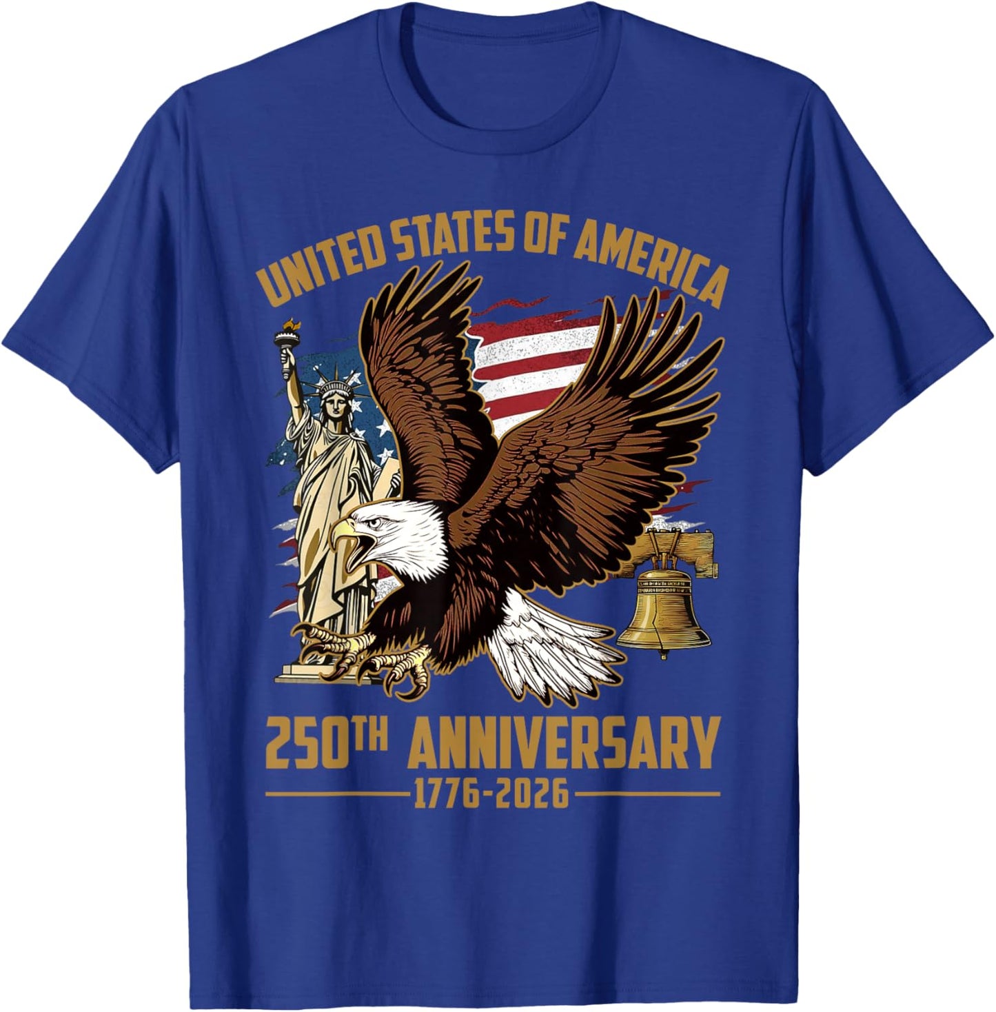 USA Flag 250 Years America Anniversary 4th of July T-Shirt - T-Shirt | Royal