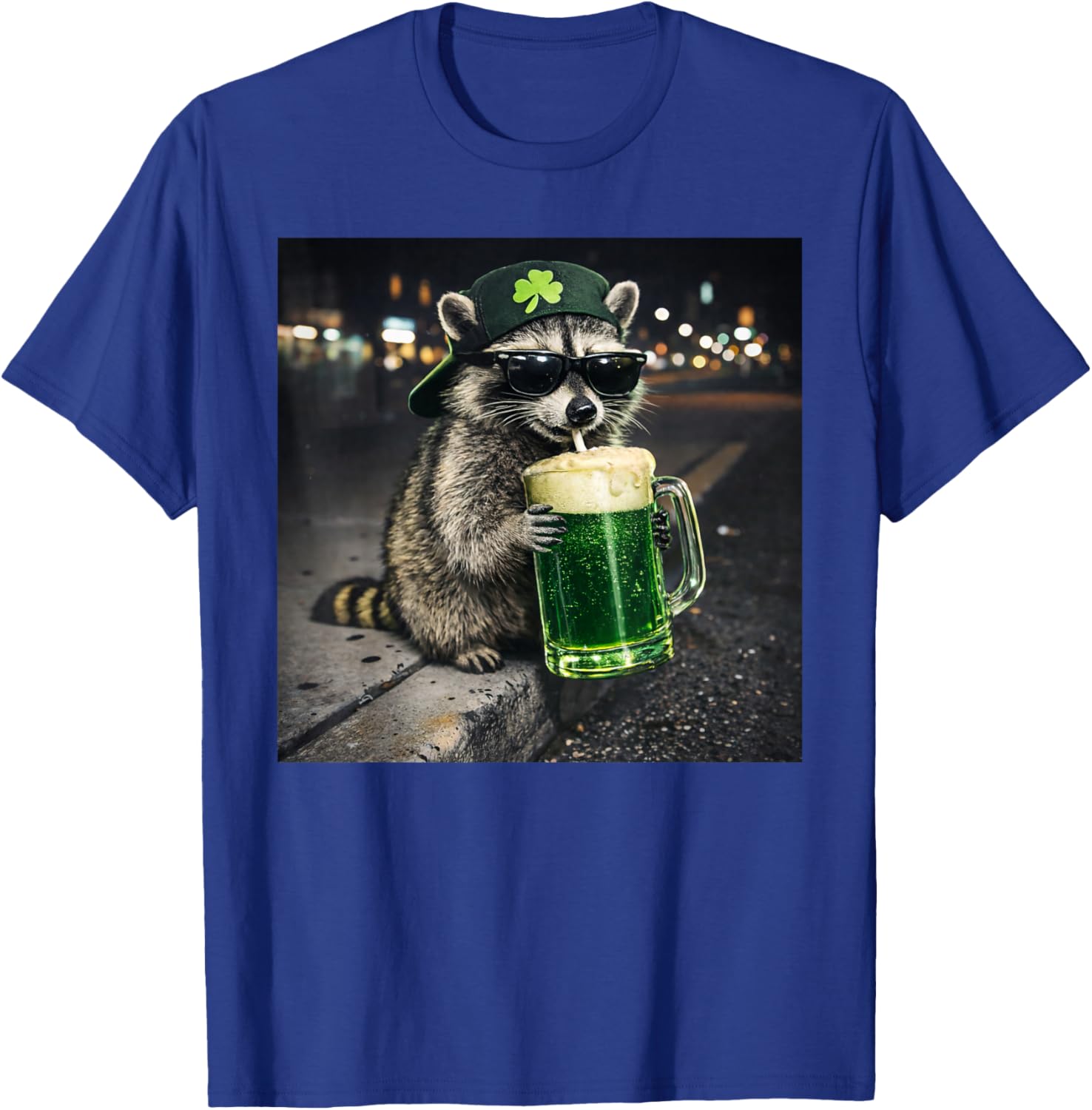 Raccoon Drinking Beer Irish Funny Meme St Patrick's Day T-Shirt - T-Shirt | Royal