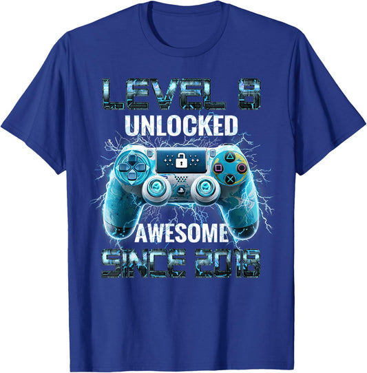 Birthday Boy 8 Time to Level Up 8th Birthday Boy Gamer T-Shirt - T-Shirt | Royal