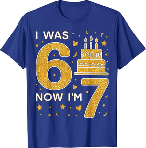 7th Birthday Boys Girls I was 6 Now I’m 7 Birthday Family T-Shirt - T-Shirt | Royal