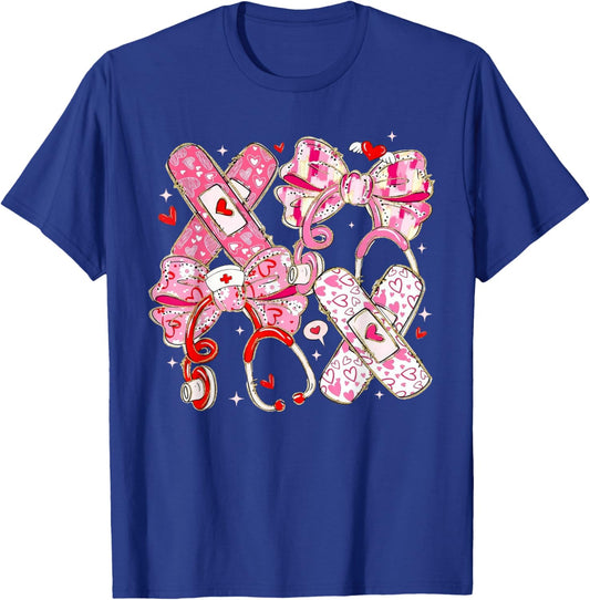 Cute Valentine Nurse Scrubs Cute Heart Icons Nurse Life T-Shirt - T-Shirt | Royal