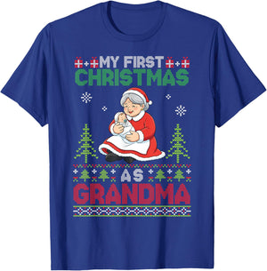 My First Christmas As Grandma Santa with Baby Ugly Sweater T-Shirt - T-Shirt | Royal
