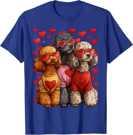 Cute Poodles Dogs with Hearts Sunglasses Valentines Day Love T-Shirt - T-Shirt | Royal