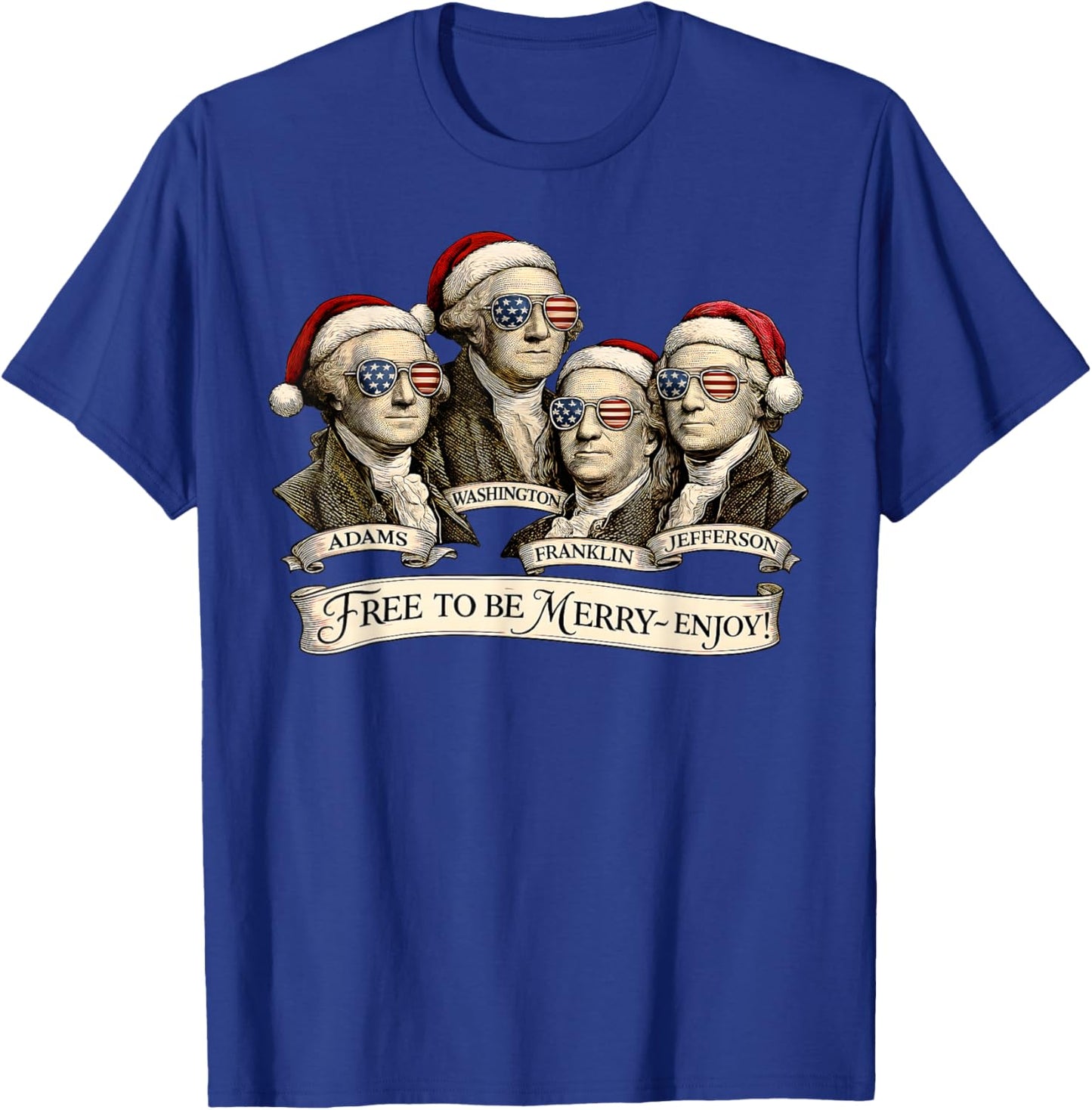 Vintage Founding Fathers Santa Hats Patriotic Christmas T-Shirt - T-Shirt | Royal