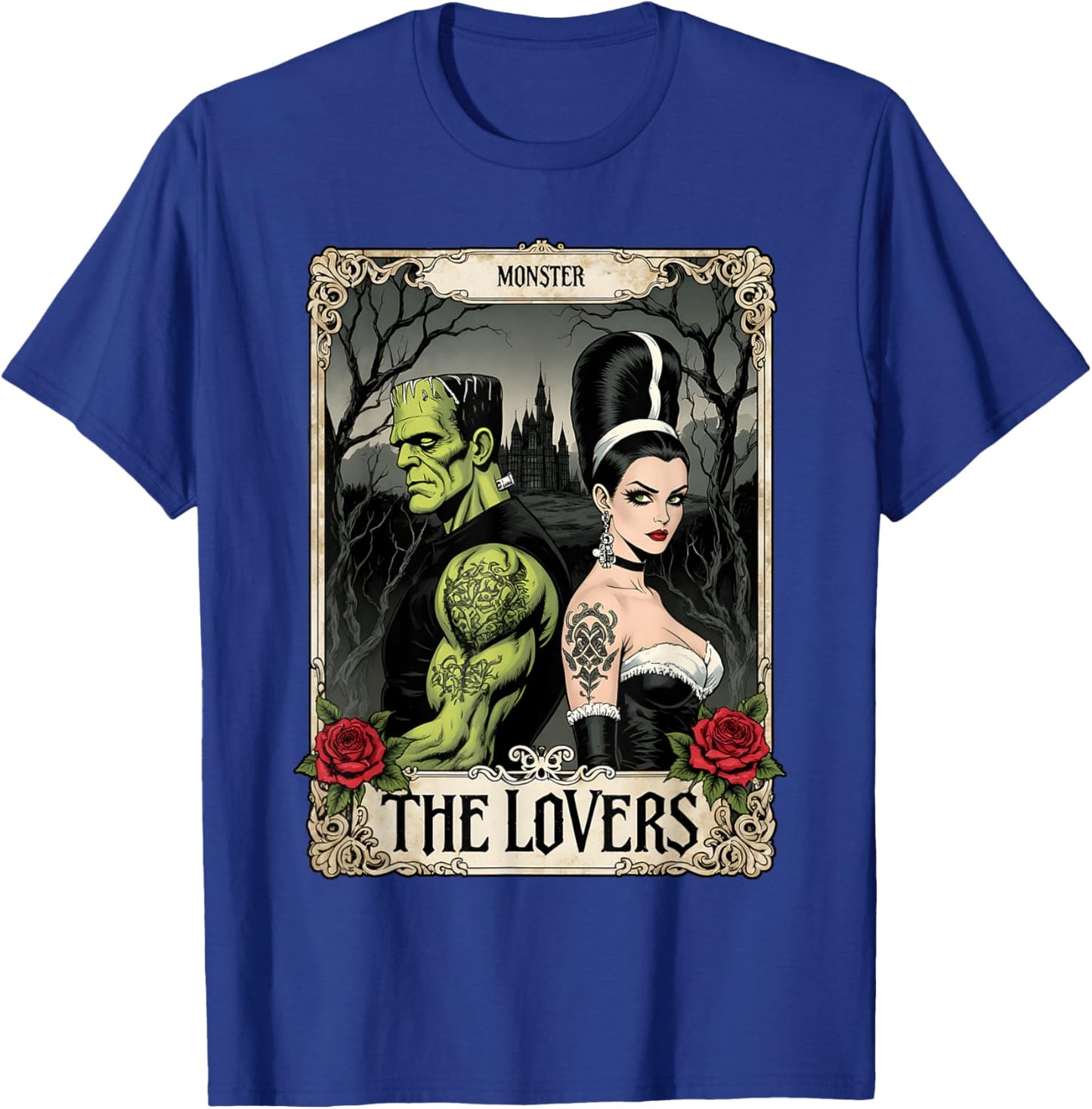 Frankenstein Couple Tarot Gothic Lovers Halloween Party T-Shirt - T-Shirt | Royal