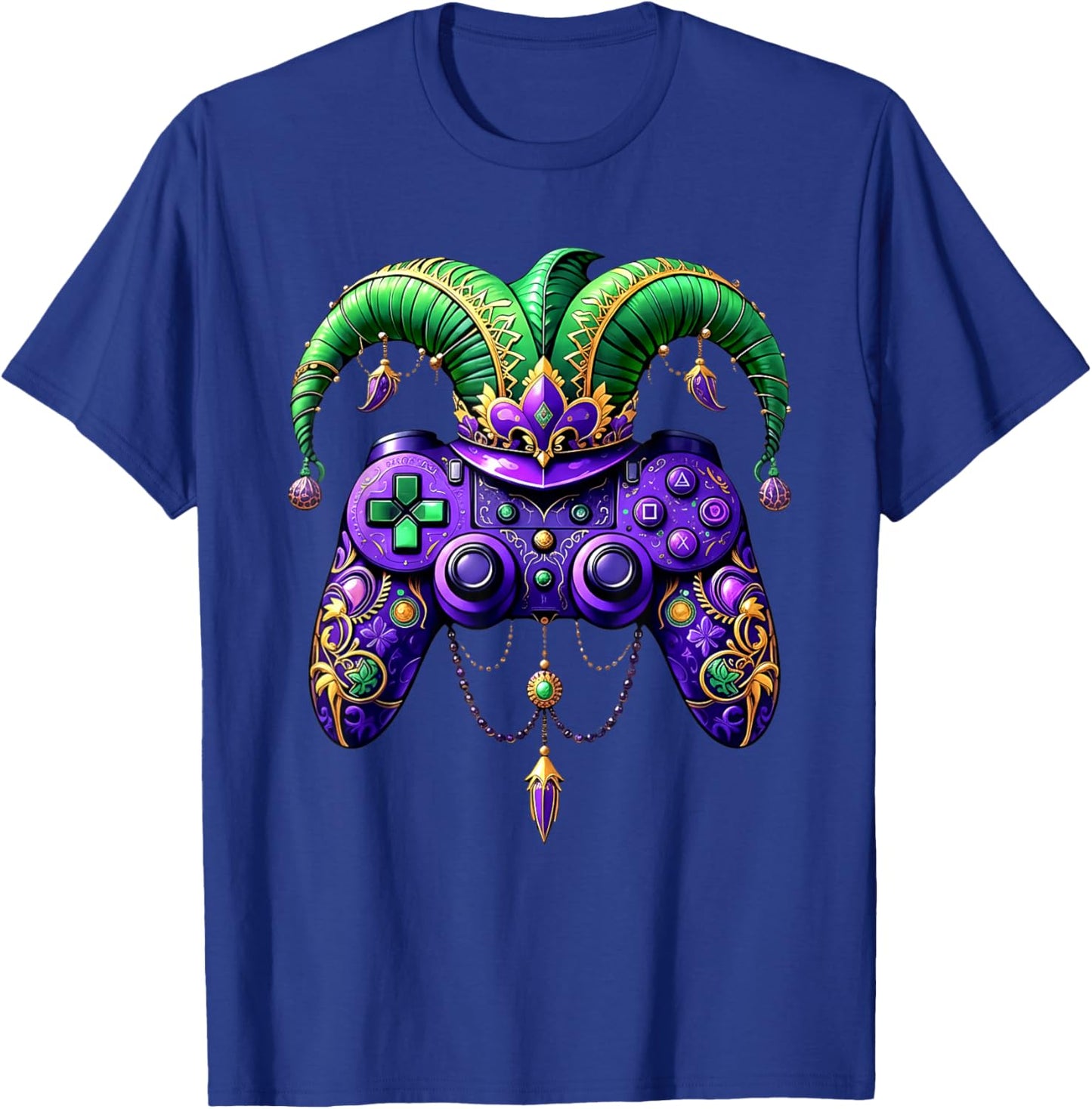 Mardi Gras Video Game Controller Jester Mask Kids Boys T-Shirt - T-Shirt | Royal